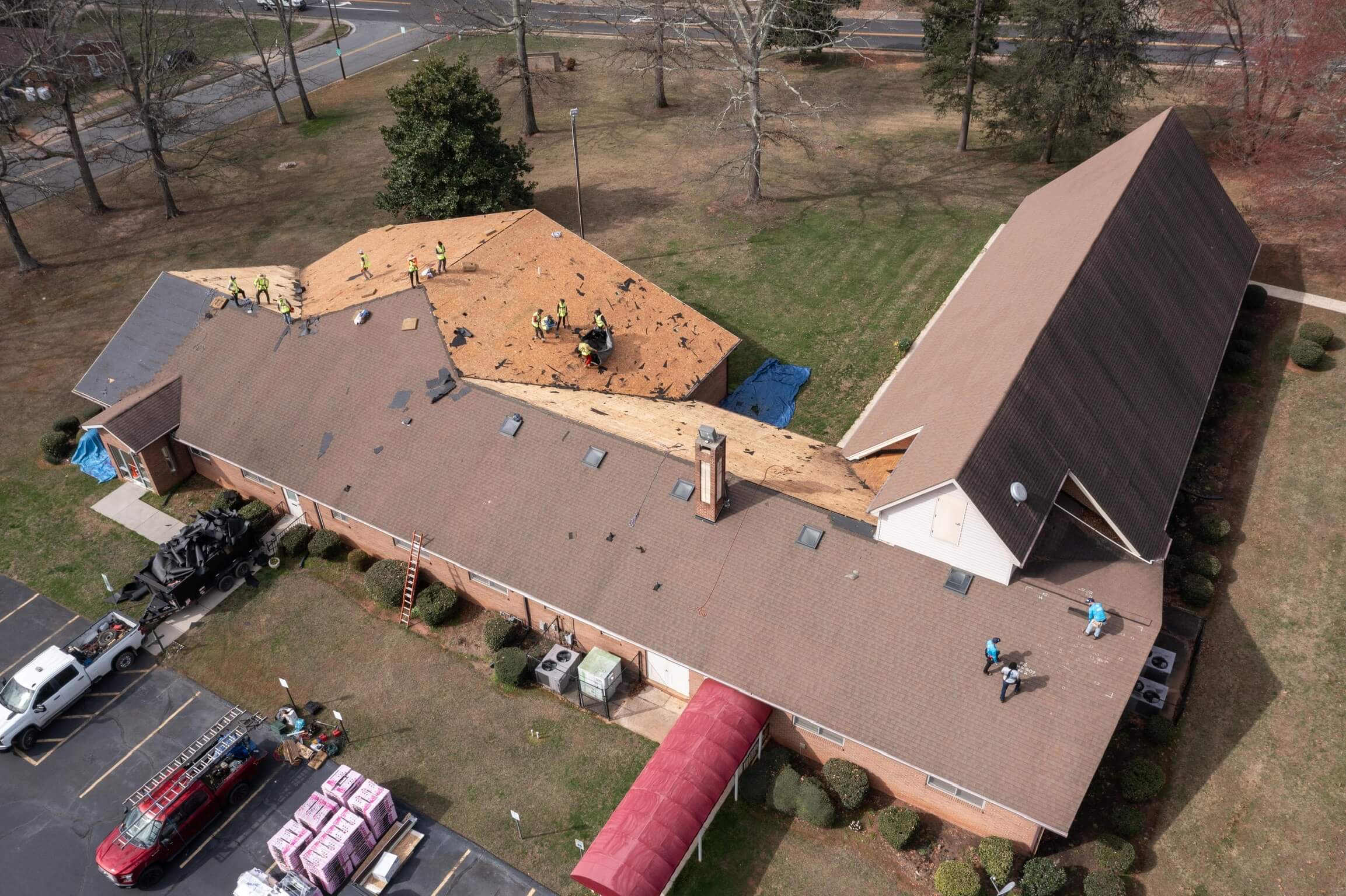 escalade roofing professional roofers bird eye view picture greensboro, nc