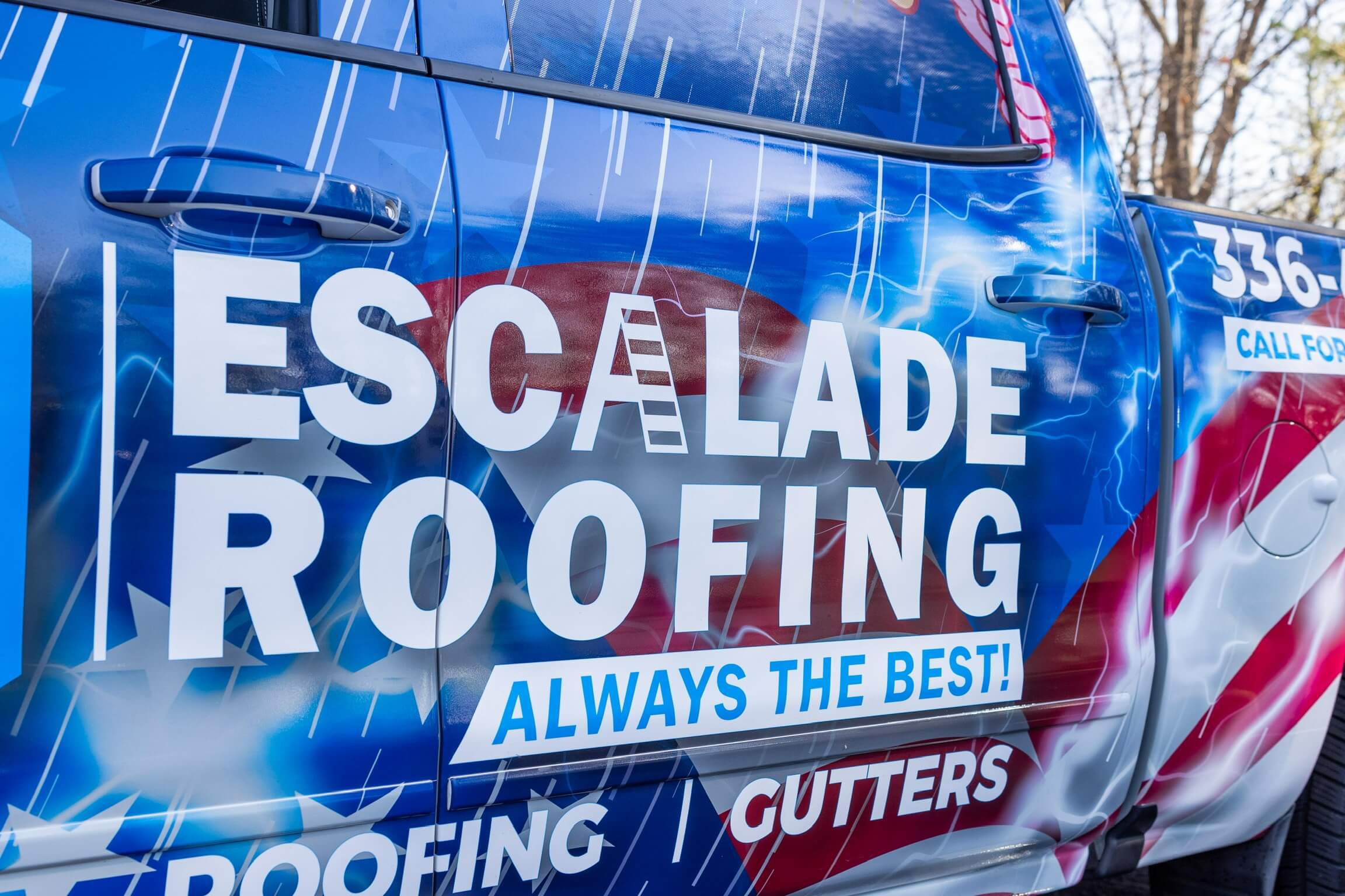 escalade roofing professional roofers team truck logo greensboro, nc